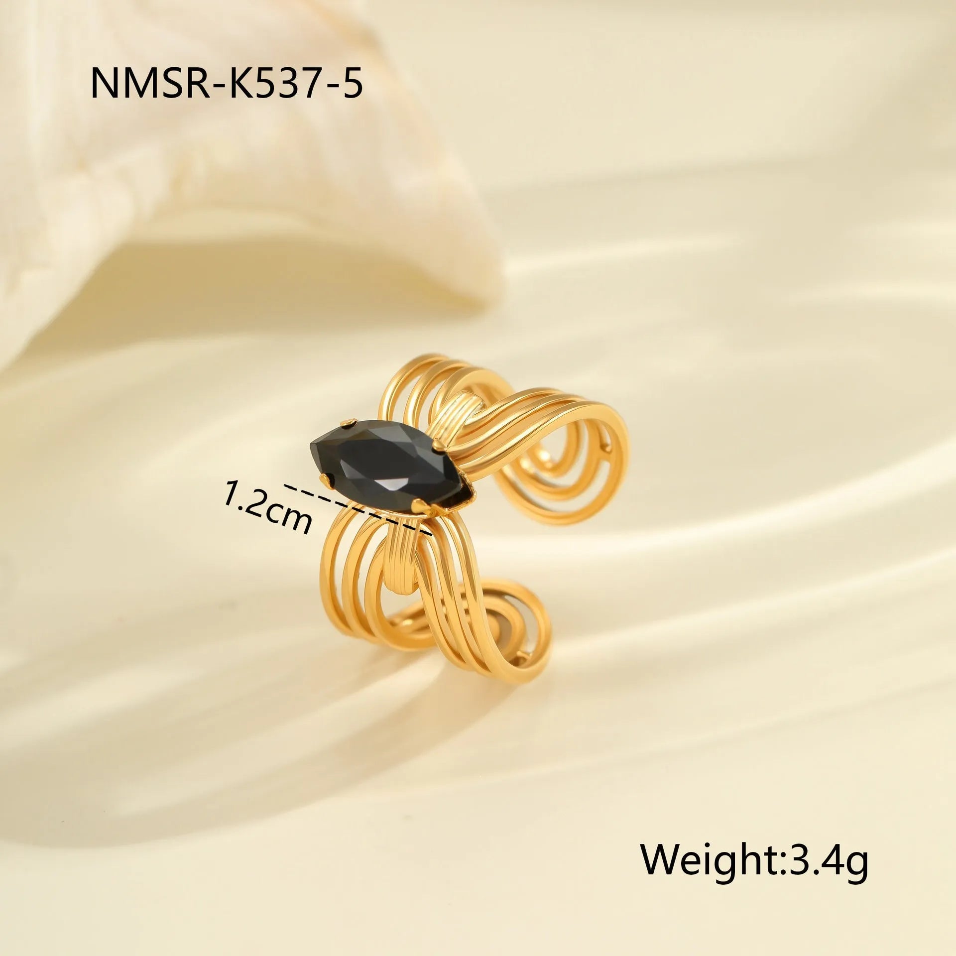 Geometric open mouth women's ring with zircon inlay made from silver-toned electroplated stainless steel.