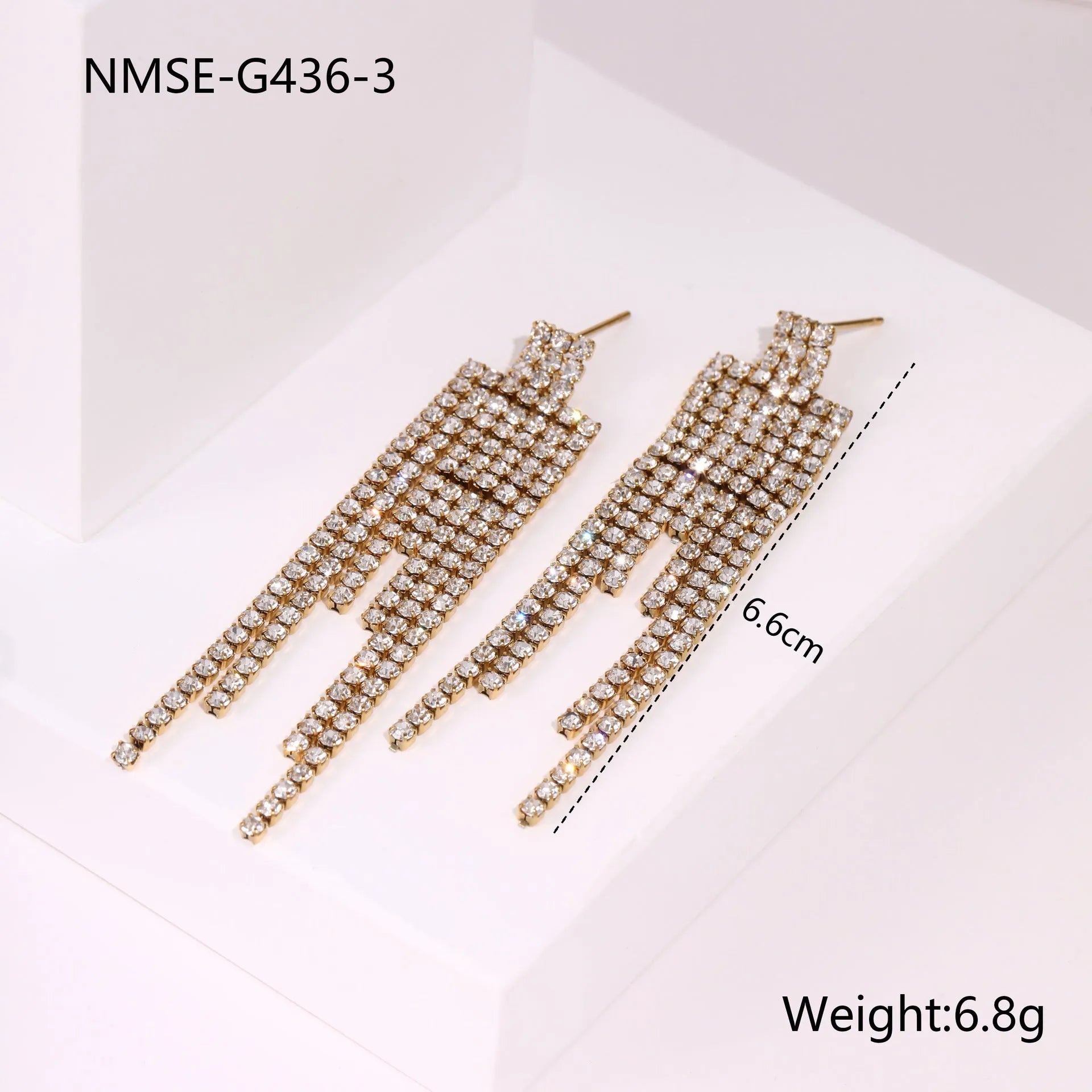 Stainless steel heart and star earrings with diamond tassel design and 18K gold electroplating