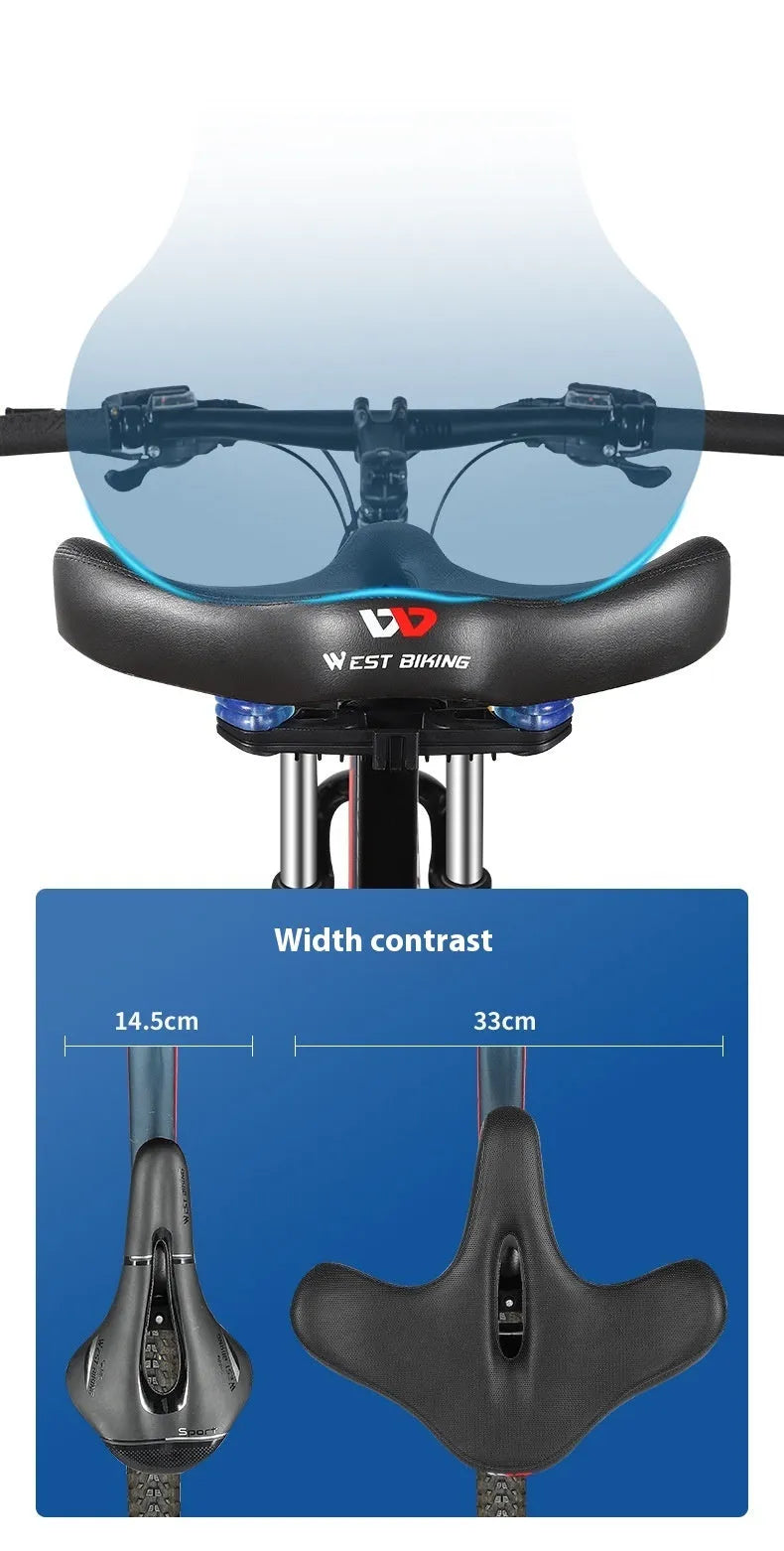 Black bicycle seat cushion with thickened foam padding for shock absorption on ordinary and mountain bikes