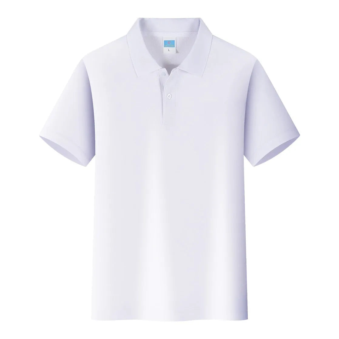 Short sleeved cotton work shirt pullover for embroidery, shown in multiple colours on a size chart.