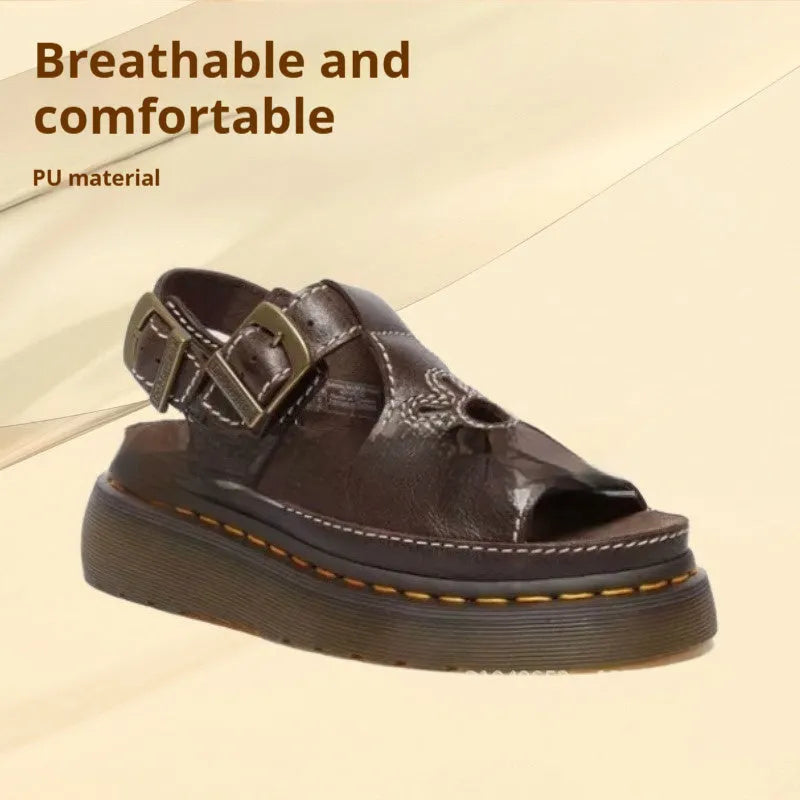 Men's black embroidered beach sandals with floral pattern on flat heel PU construction