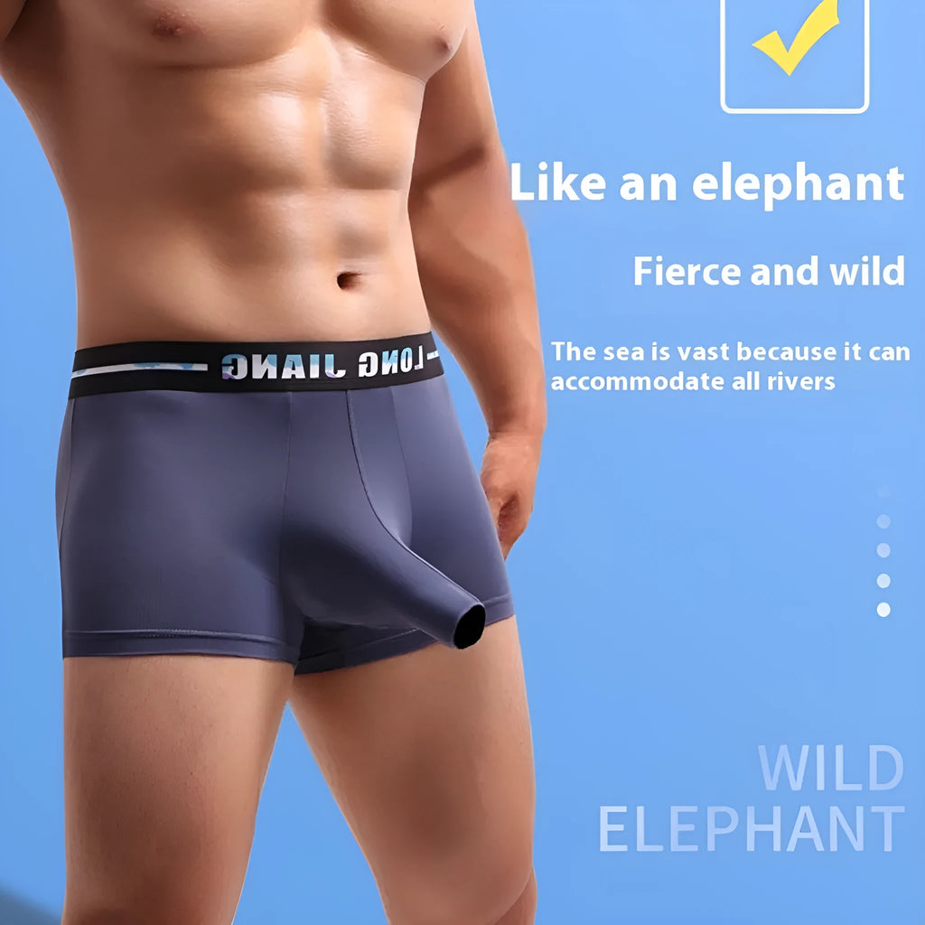 Men's ice silk boxers in solid colours showing mid-waist design and thin fabric texture