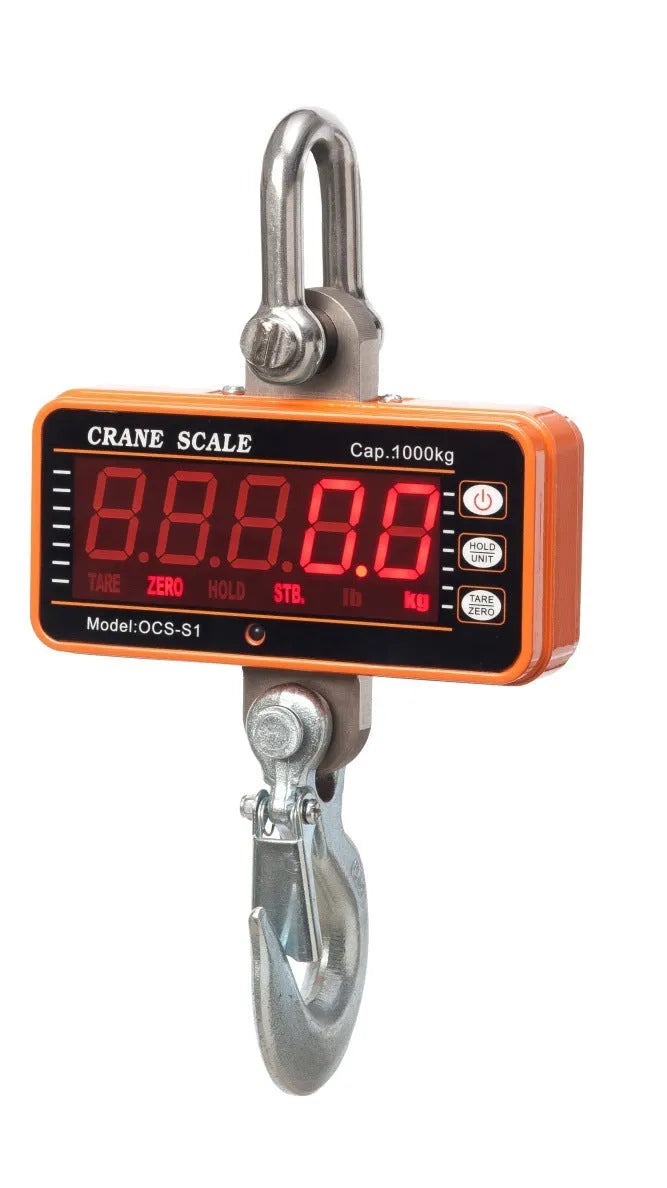Orange electronic crane scale with digital display for 500kg capacity warehouse weighing