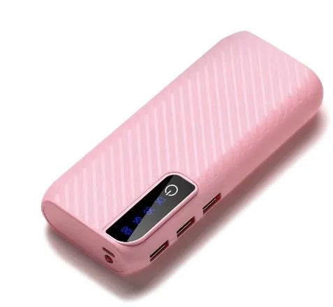 20000mAh portable mini power bank in black with dual USB ports showing compact size