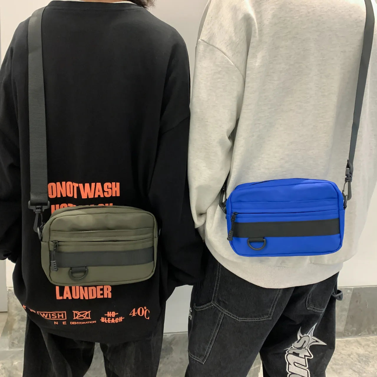 Men's nylon messenger bag in street trend style with compact dimensions