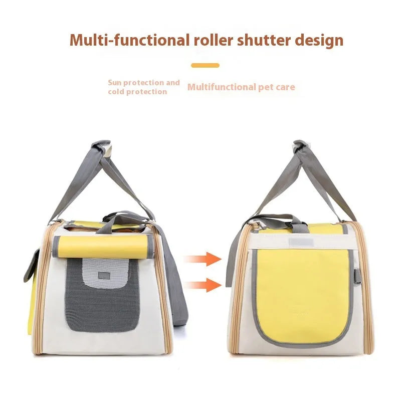 Foldable canvas pet carrier bag with shoulder strap in black colour