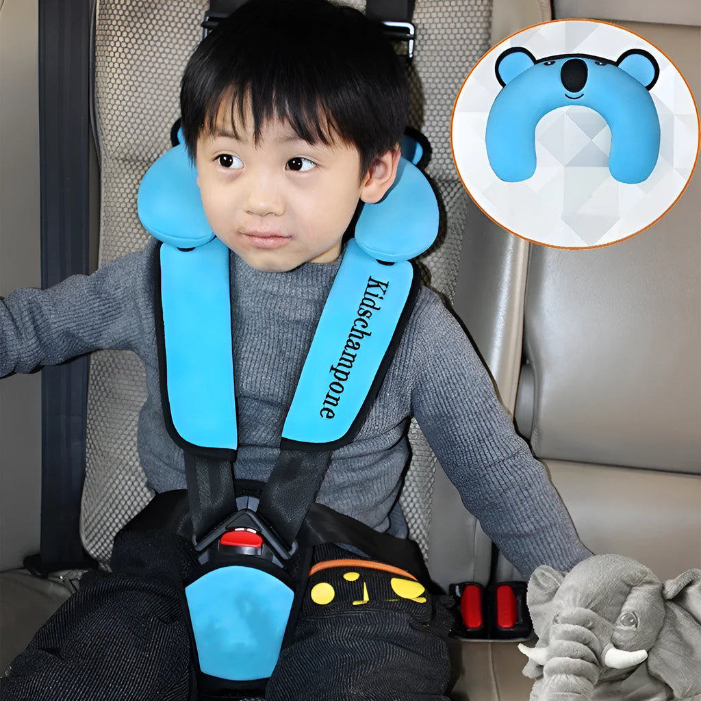 Portable child safety seat belt retainer in polyester construction with dimensions 33x22x9.5cm