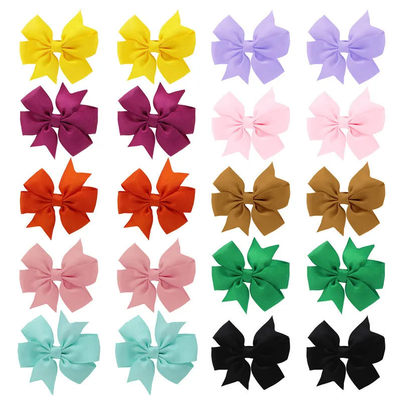 20 handmade grosgrain ribbon hair bows in 10 colours with alligator clips for baby girls