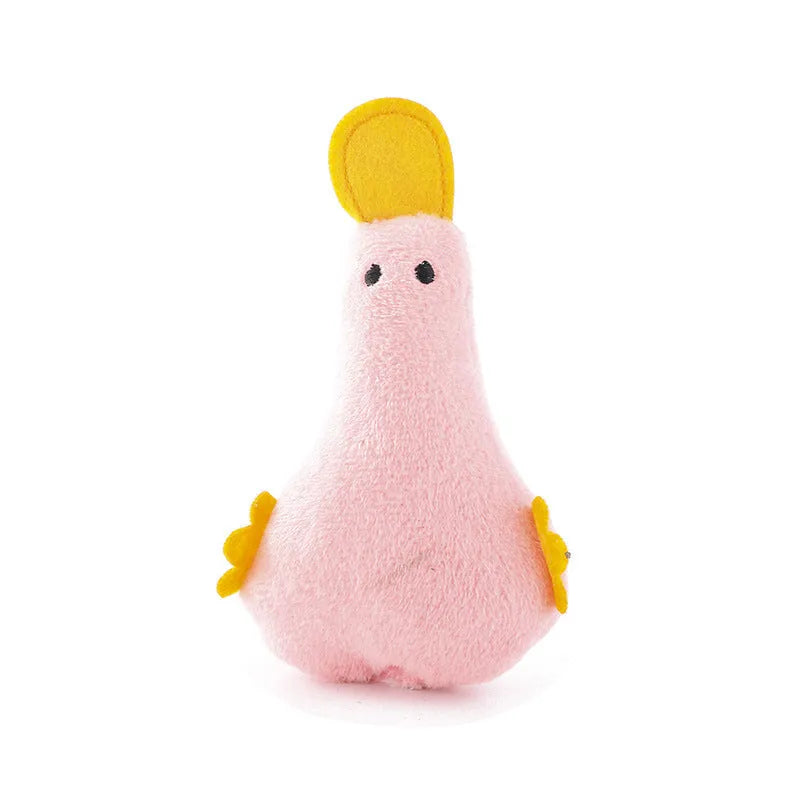 Yellow duck plush pet toy with catnip filling and squeaker for cats and small or large dogs