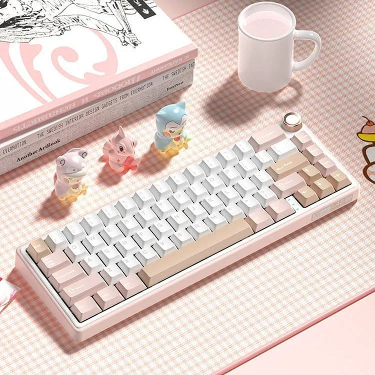 White wireless mechanical keyboard with RGB backlighting and mechanical switches on a desk
