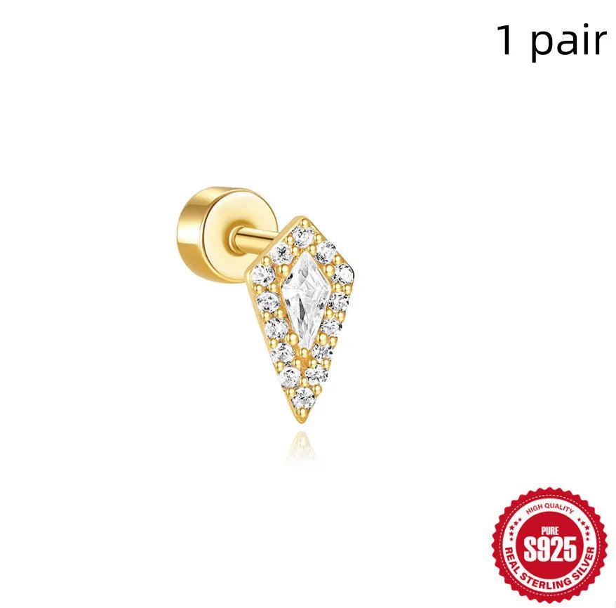 S925 sterling silver flat column threaded ear bone stud in a gold tone colour.