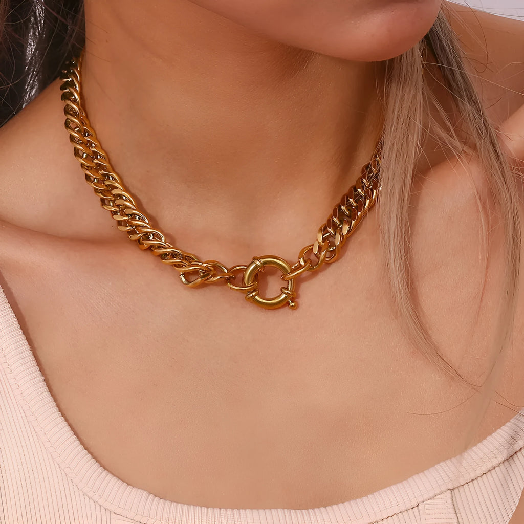 18K plated stainless steel encrypted chain OT buckle necklace geometric simple style women