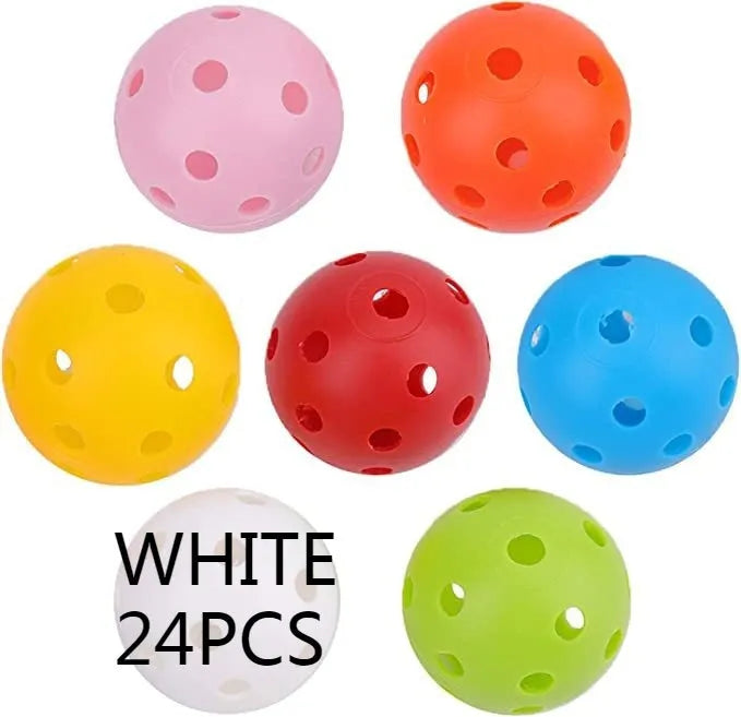 Six multi-colour 42mm golf practice balls including red, orange, blue, green, white, and yellow options