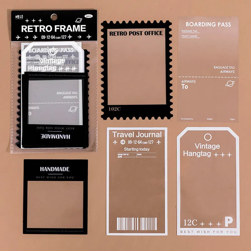15 transparent retro frame stickers for journals including photography, film, magazine, music, social designs