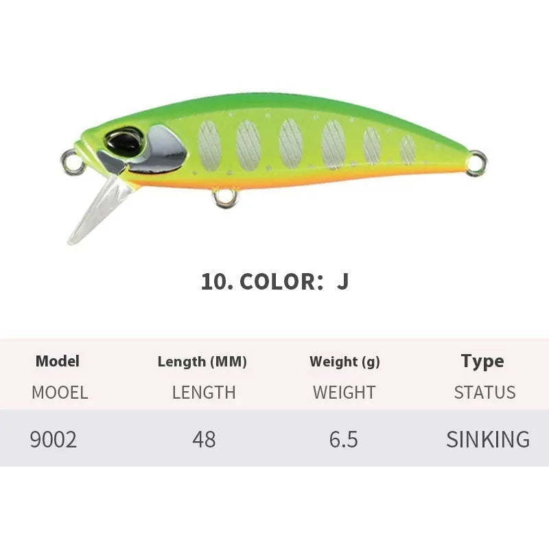 Japanese 48mm hard plastic fishing lure for snakehead and mandarin fish in multiple colour options