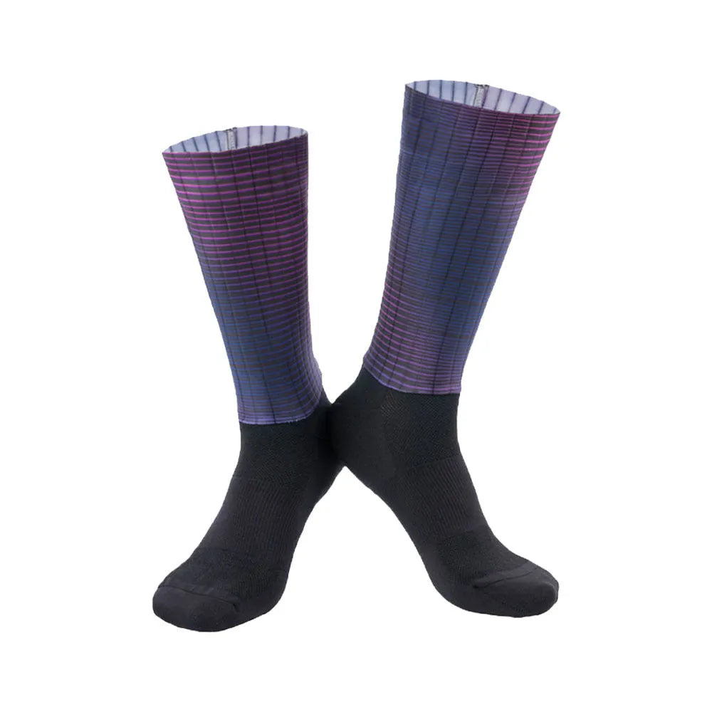 Cycling socks in orange, black, purple, white, grey, or dark blue with moisture-wicking fabric