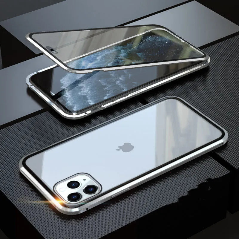 Clamshell anti-spy phone case for iPhone with machined glass construction in multiple solid colours