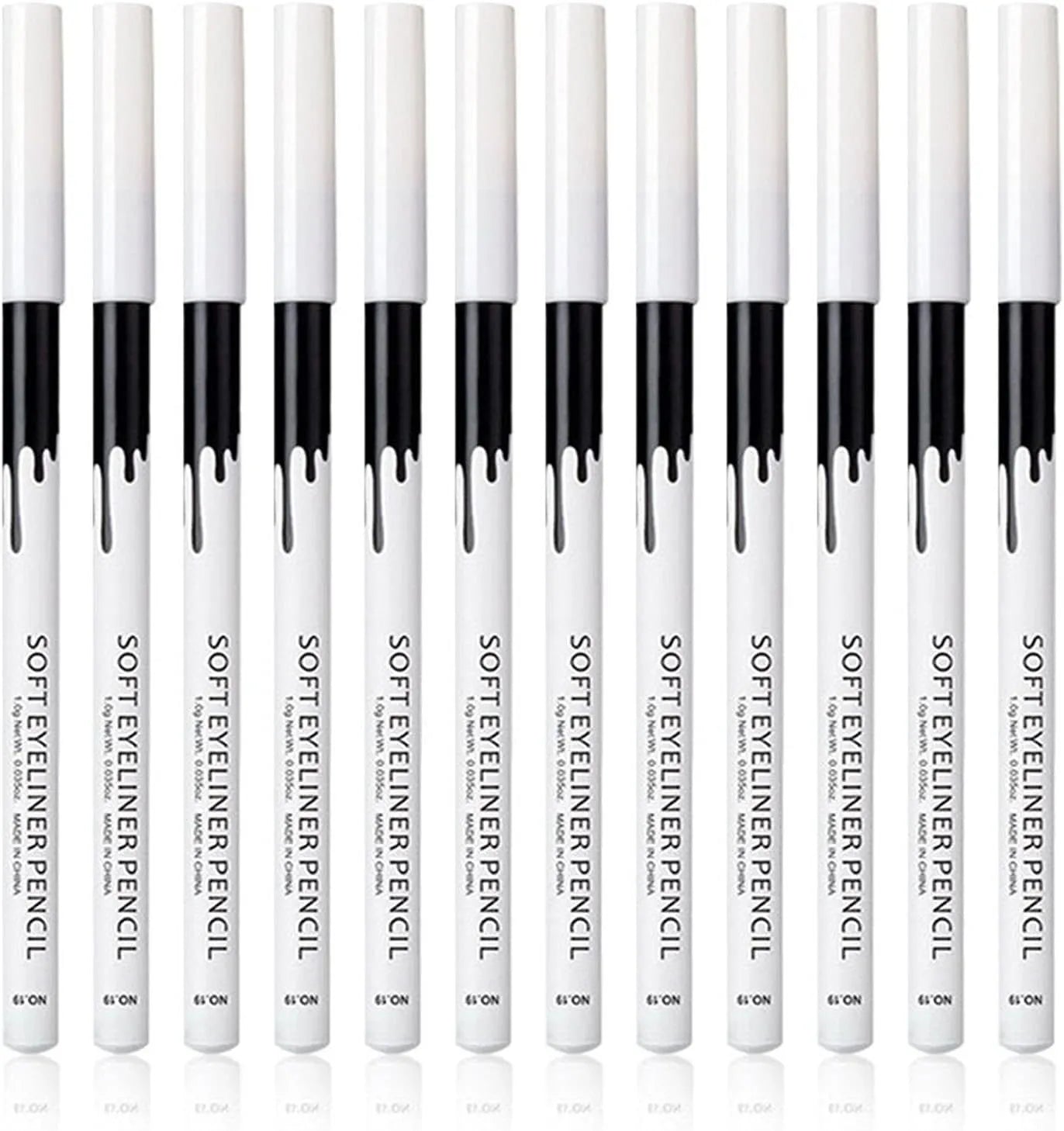 12 white and black retractable eyeliner pencils with sharpener for multi-use cosmetic application