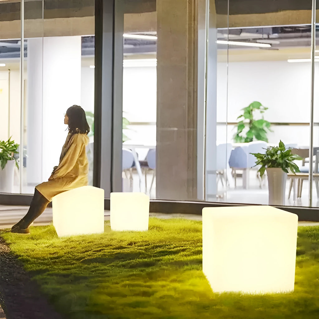 Square LED cube stool light outdoor garden waterproof with modern simple design