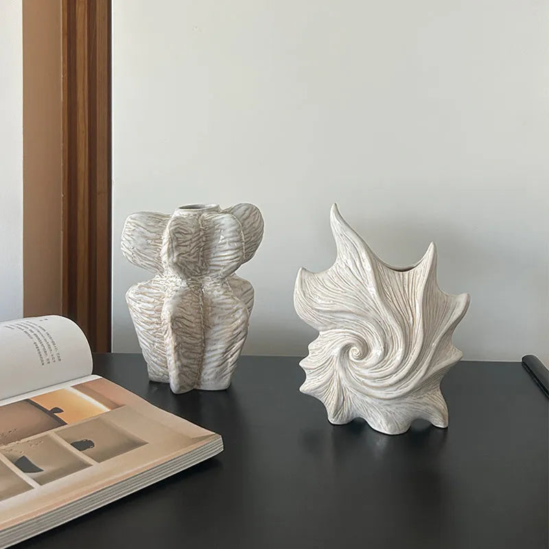 Hexagon-shaped ceramic vase with a coloured glaze finish in a retro creative European style.