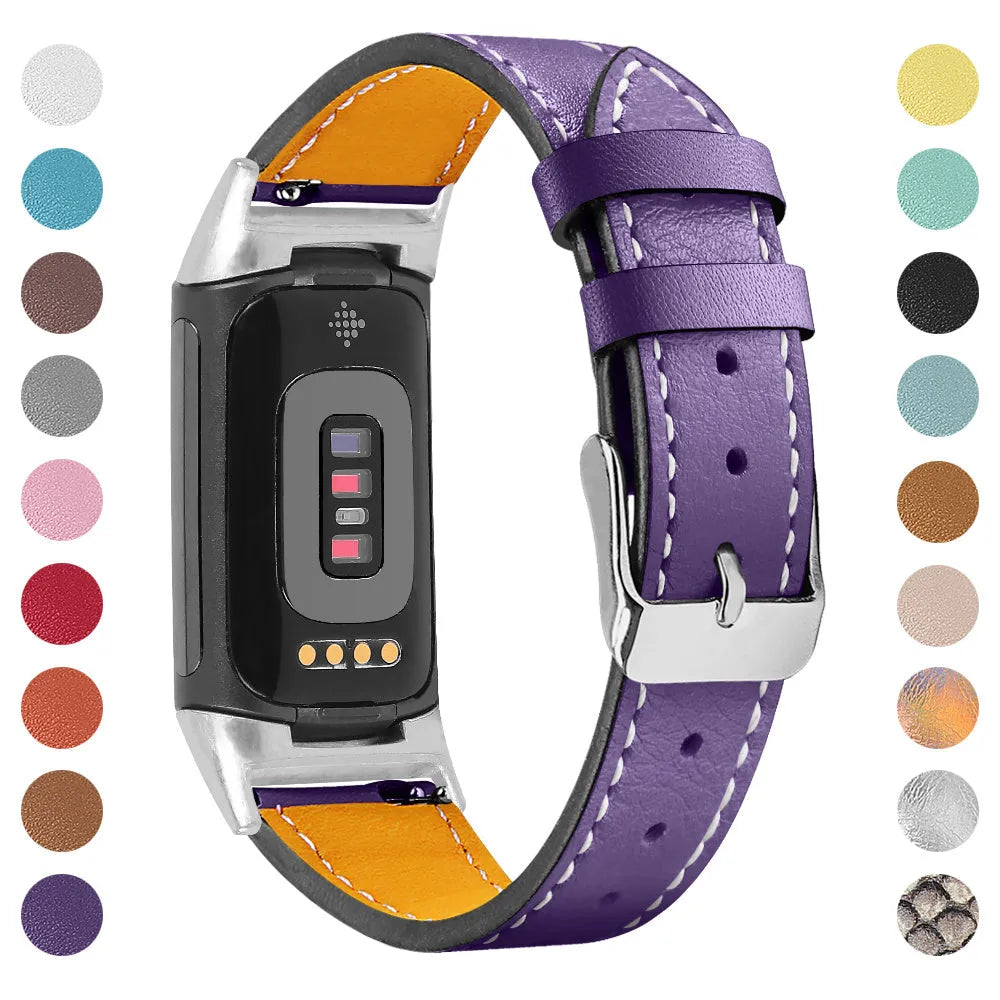 Genuine leather smart watch strap for Fitbit Charge 5 and Charge 6 in various colour options