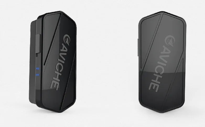 Black plastic personal air purifier necklace showing 80mm length and wearable design