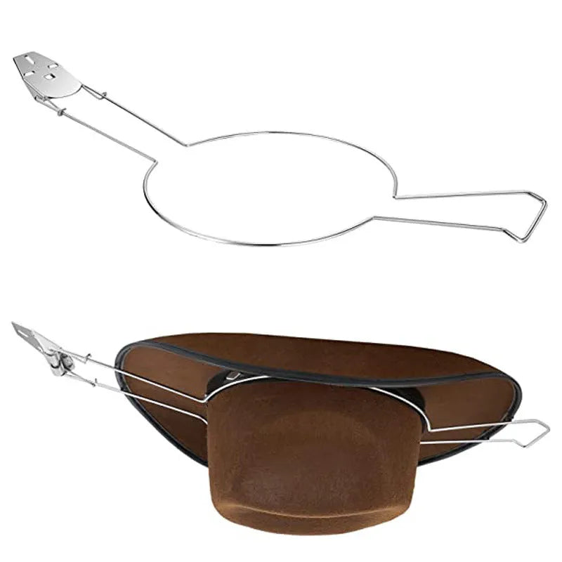 Brown chrome-plated metal car hat stand for interior coat and hat organisation.