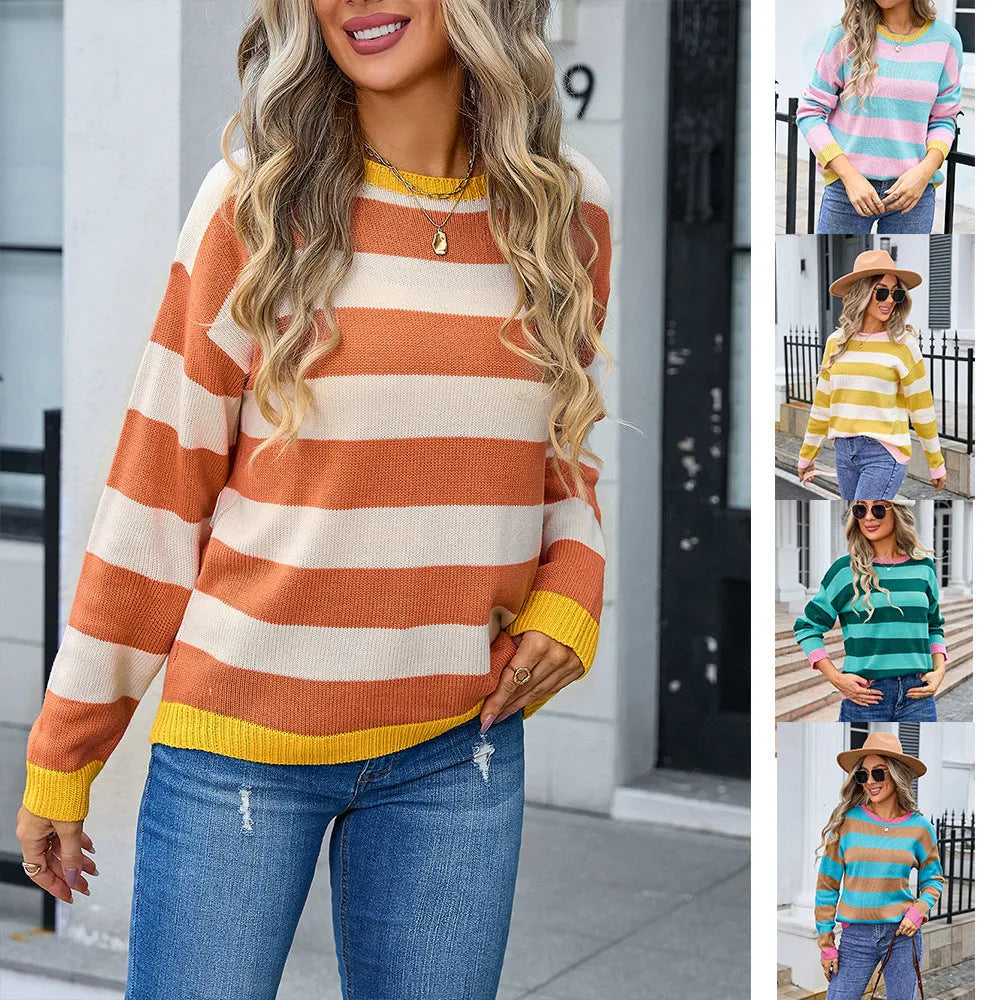 Women's loose fit acrylic sweater in multiple colours with round neck and long sleeves