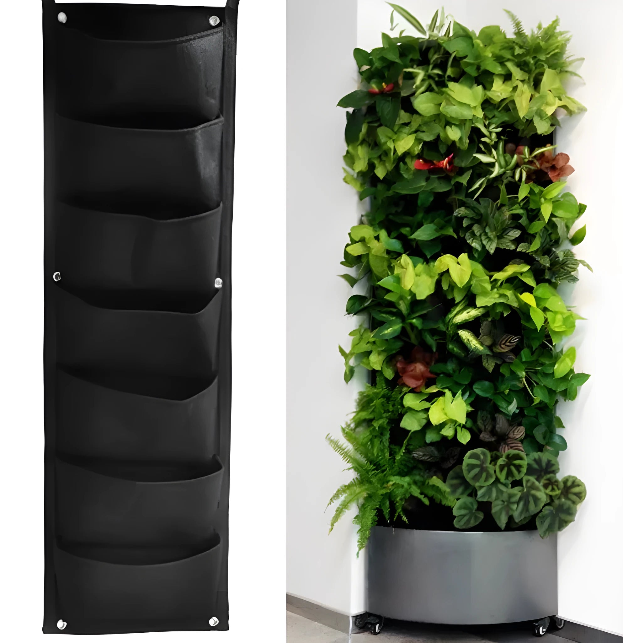 Vertical wall hanging planter with 18 pockets made from recycled felt material