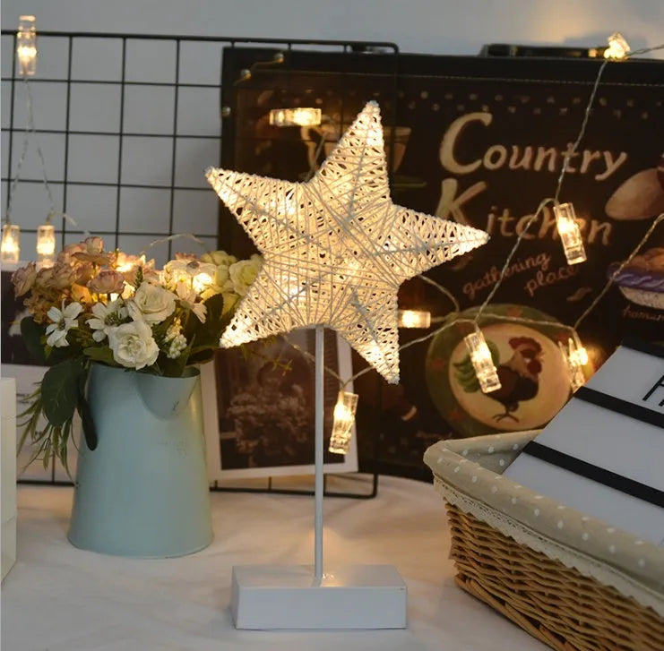 Rattan LED star lamp and heart lamp with copper wire frame for bedroom decoration