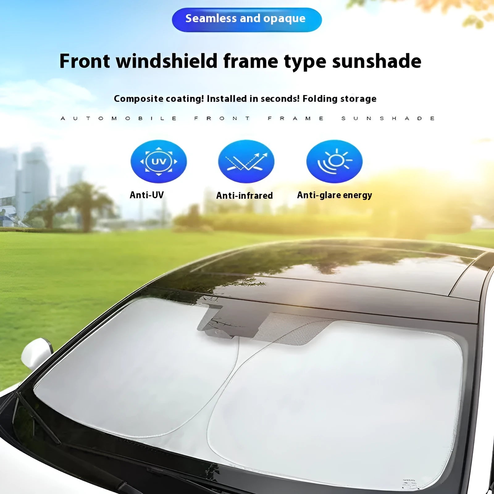 Aluminium foil car sunshade in titanium silver colour showing heat insulation properties