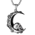 Men's stainless steel necklace with electroplated silver finish showing multiple pendant design options including skull, dagger and screw motifs