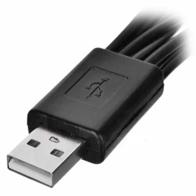 10-in-1 universal USB charging sync data cable with black plastic connectors and multiple interface adapters