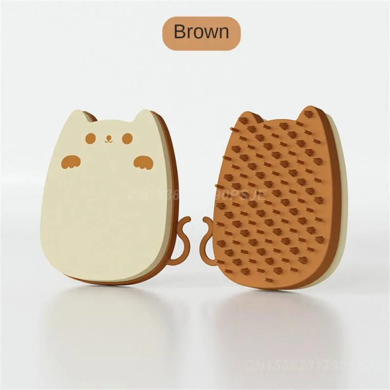 Sponge silicone pet comb with dual-density bristles in blue, brown or green colours for cat and dog grooming