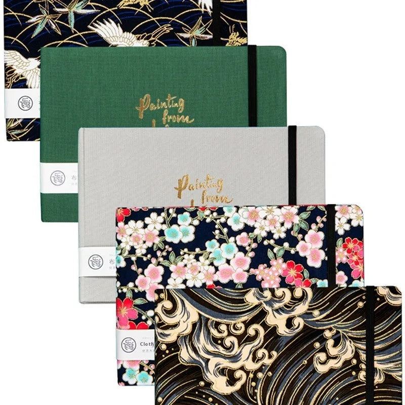 Feiluniao handmade fabric watercolour notebook with artistic cover design, 185mm length for portable sketching