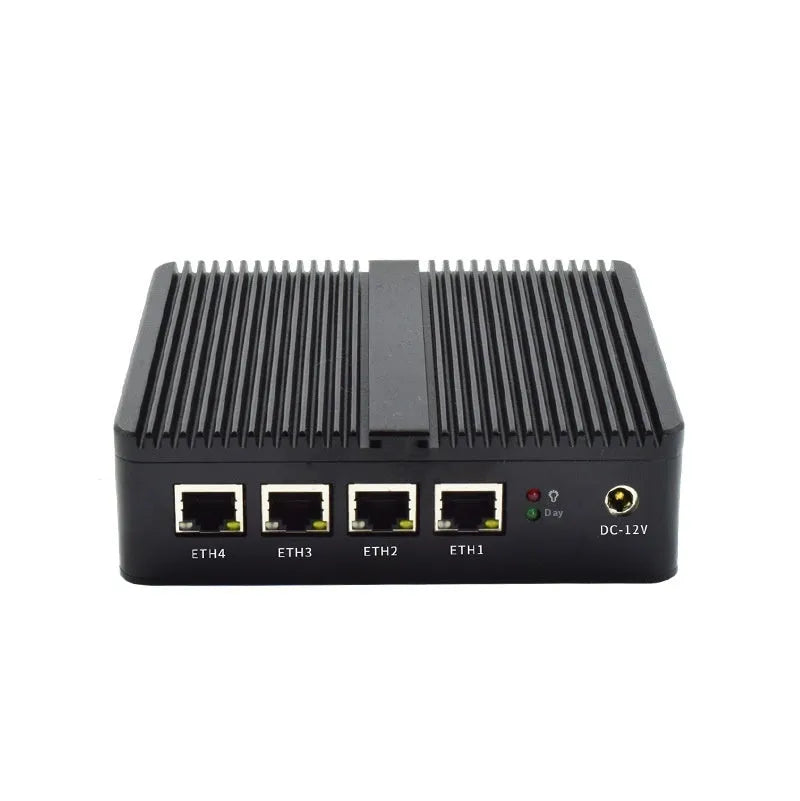 Compact aluminium fanless industrial mini PC with dual network ports on rear panel