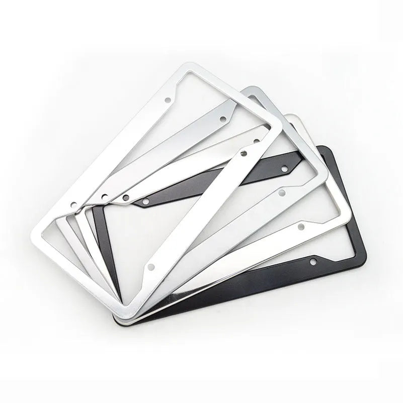 Aluminium alloy license plate frame in black, grey, silver, and steel finishes