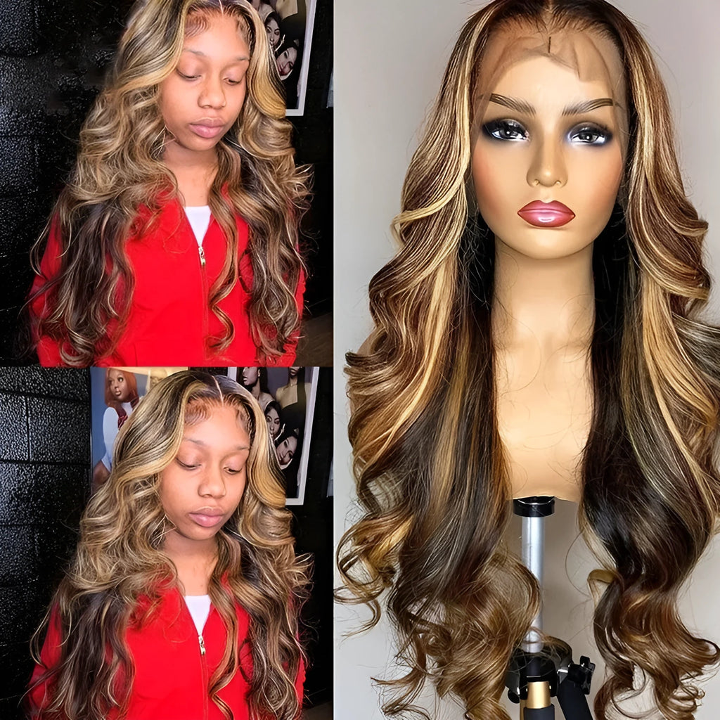 Front lace synthetic wig with long curly hair in 134 gradient colour pattern