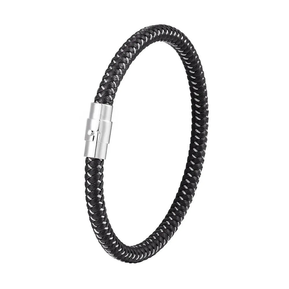 Titanium steel geometric wire bracelet with magnetic closure in silver tone