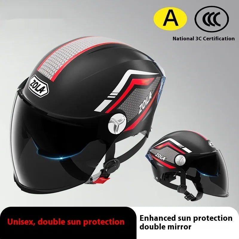 3C-certified ABS plastic motorcycle half helmet shown in a light brown double mirror colour.