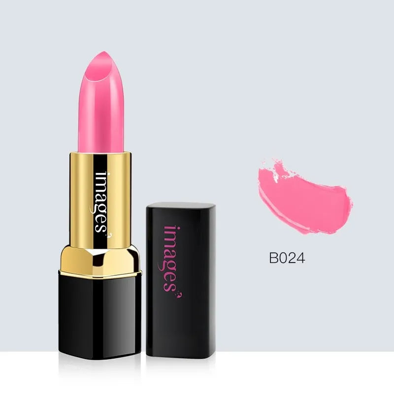 Moisturising lipstick tube in a choice of 10 colours including coral red and barbie pink.