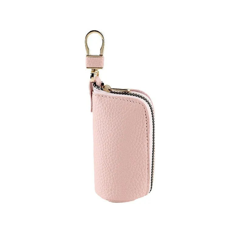 Minimalist men's car key case in black PU leather with zipper closure