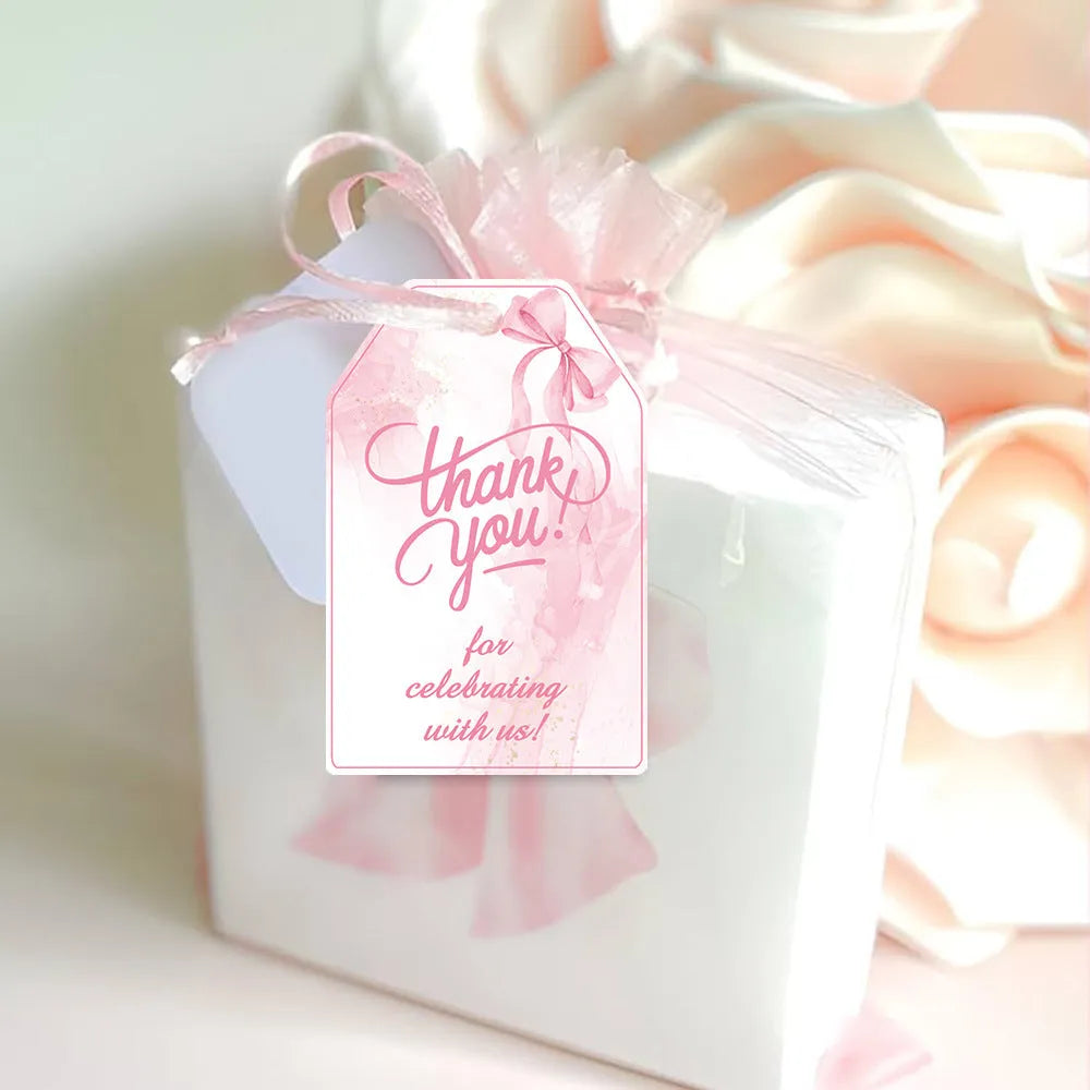 Set of 60 birthday gift tags with hemp rope ties in floral, polka dot and striped designs