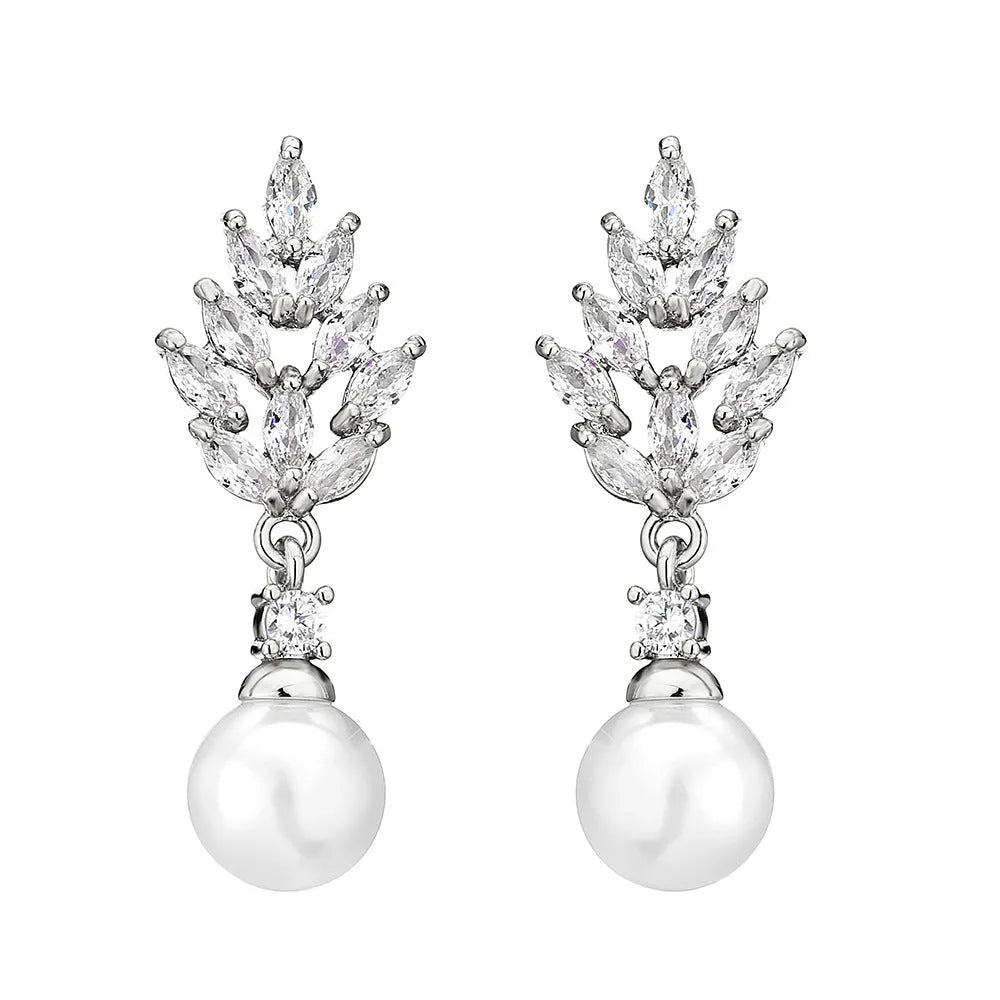 Geometric flower earrings with micro inlaid zircon and pearl detailing in gold plating