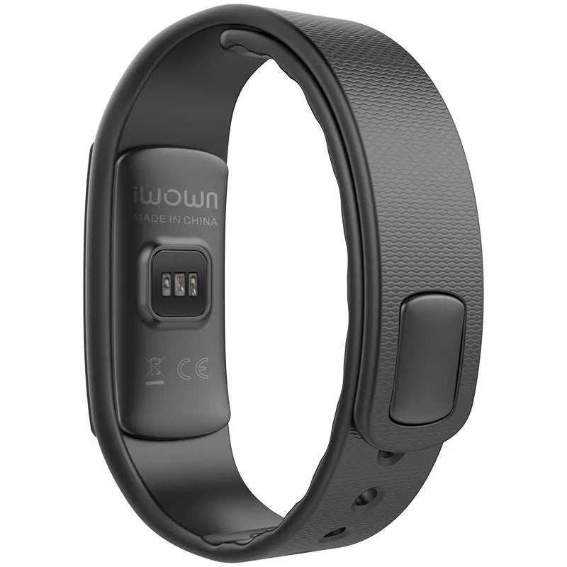 I6 smart sports bracelet with black TPU wristband and 0.96 inch touchscreen displaying health data.