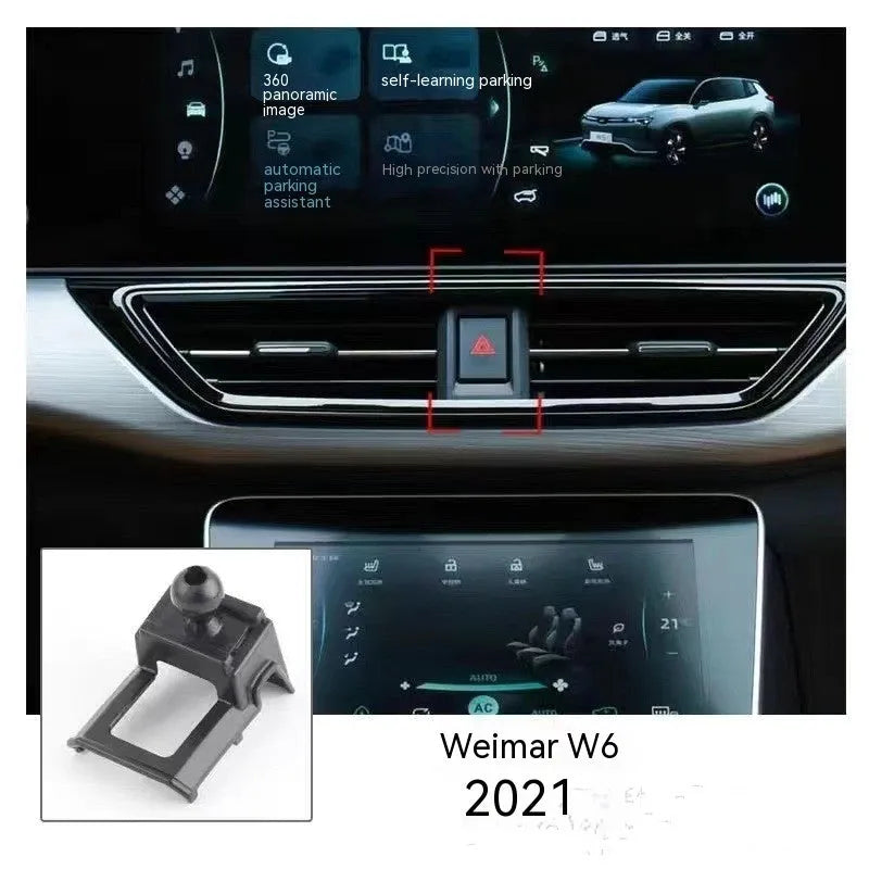 GOODWAY dashboard car mobile phone holder with clip-on vent mount and 360-degree rotating head.