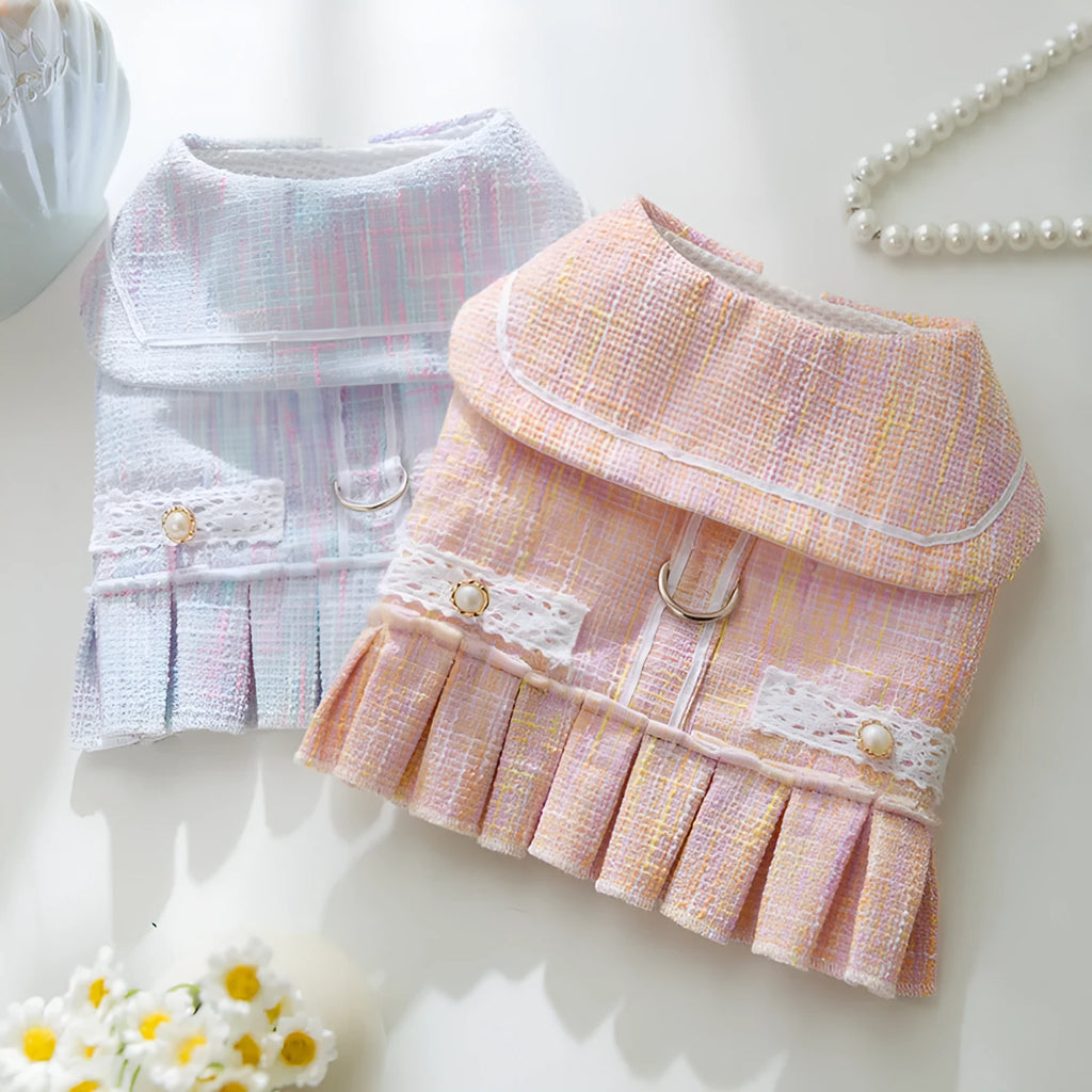 Purple and pink polyester pet clothes for cats and small dogs in four sizes