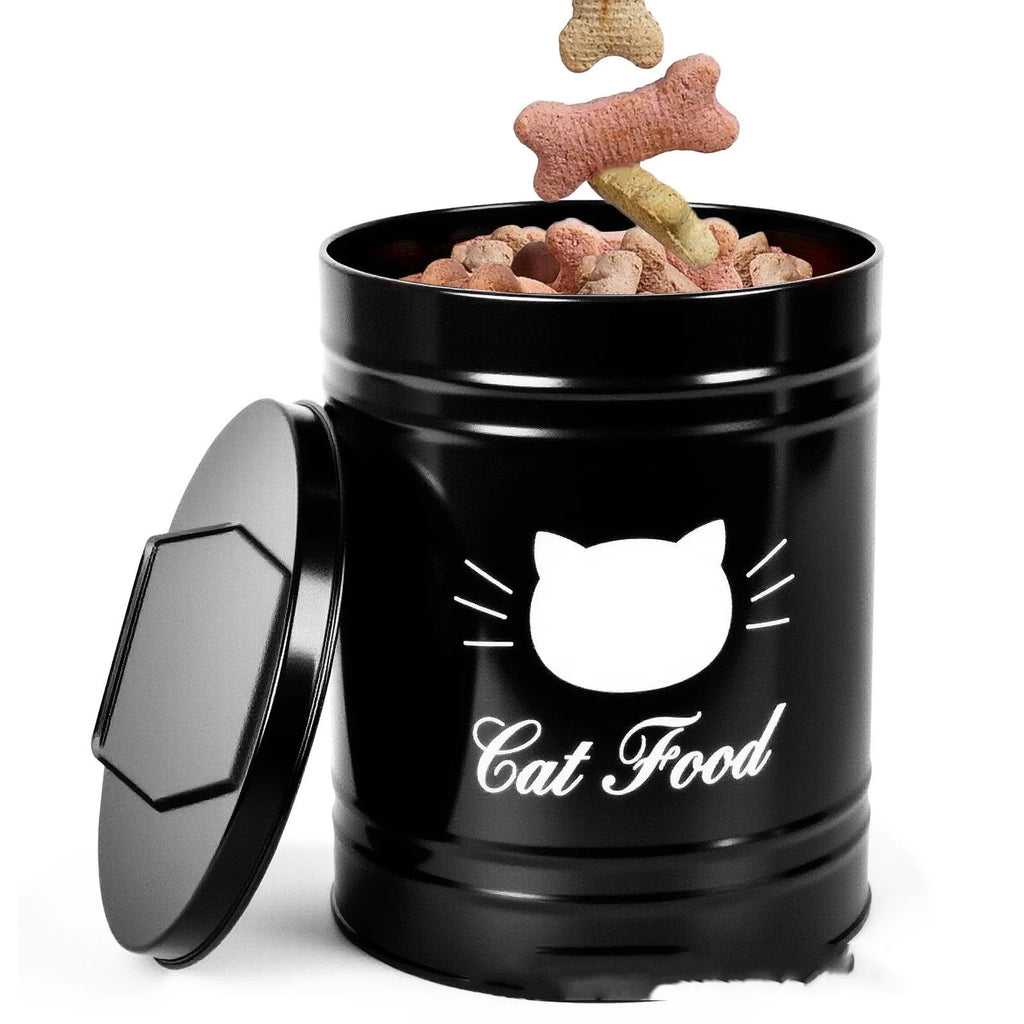 Round black iron storage canister with lid for dry food organisation, 301-500ml capacity