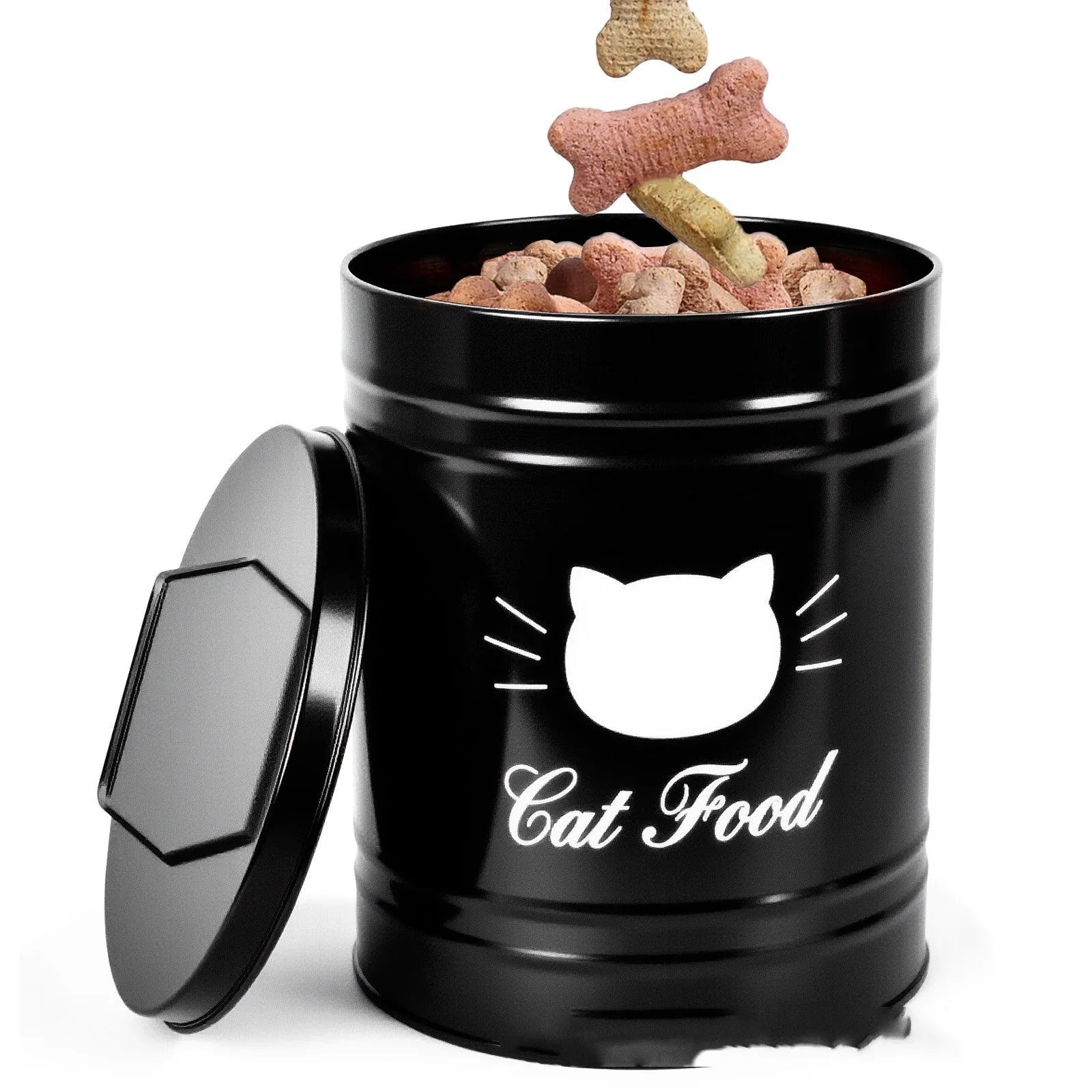 Round black iron storage canister with lid for dry food organisation, 301-500ml capacity