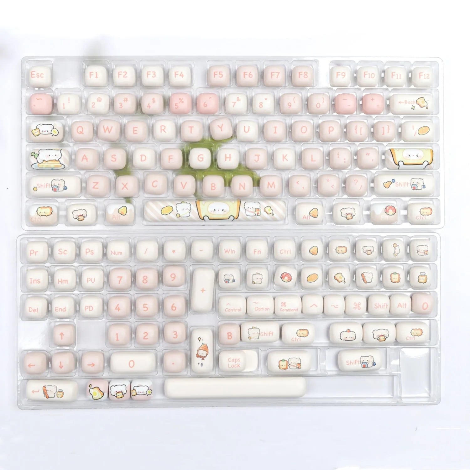 PBT mechanical keyboard key caps with bread bear theme in MOG height profile